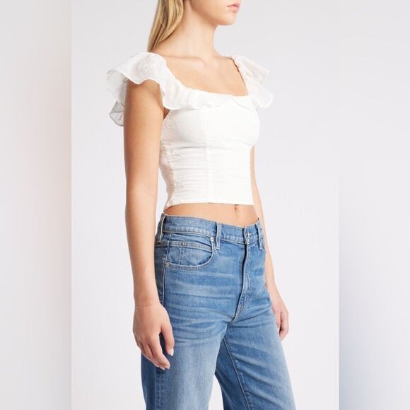 All In Favor White Organza Floral Embroidered Ruffle Sleeve Top Size XL NWT - Picture 4 of 5